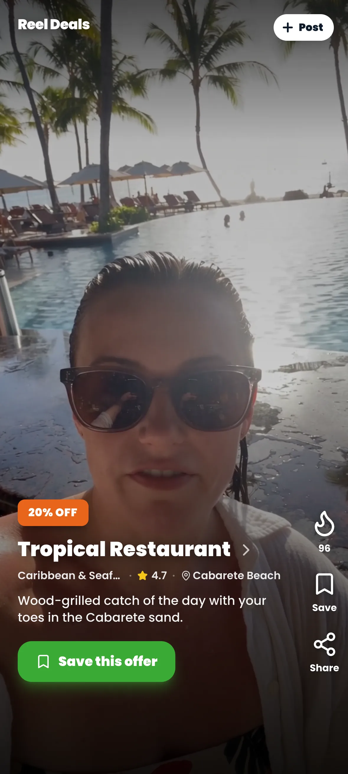 GrabLoco Reel Deals — Tropical Restaurant reel with a 20% member offer