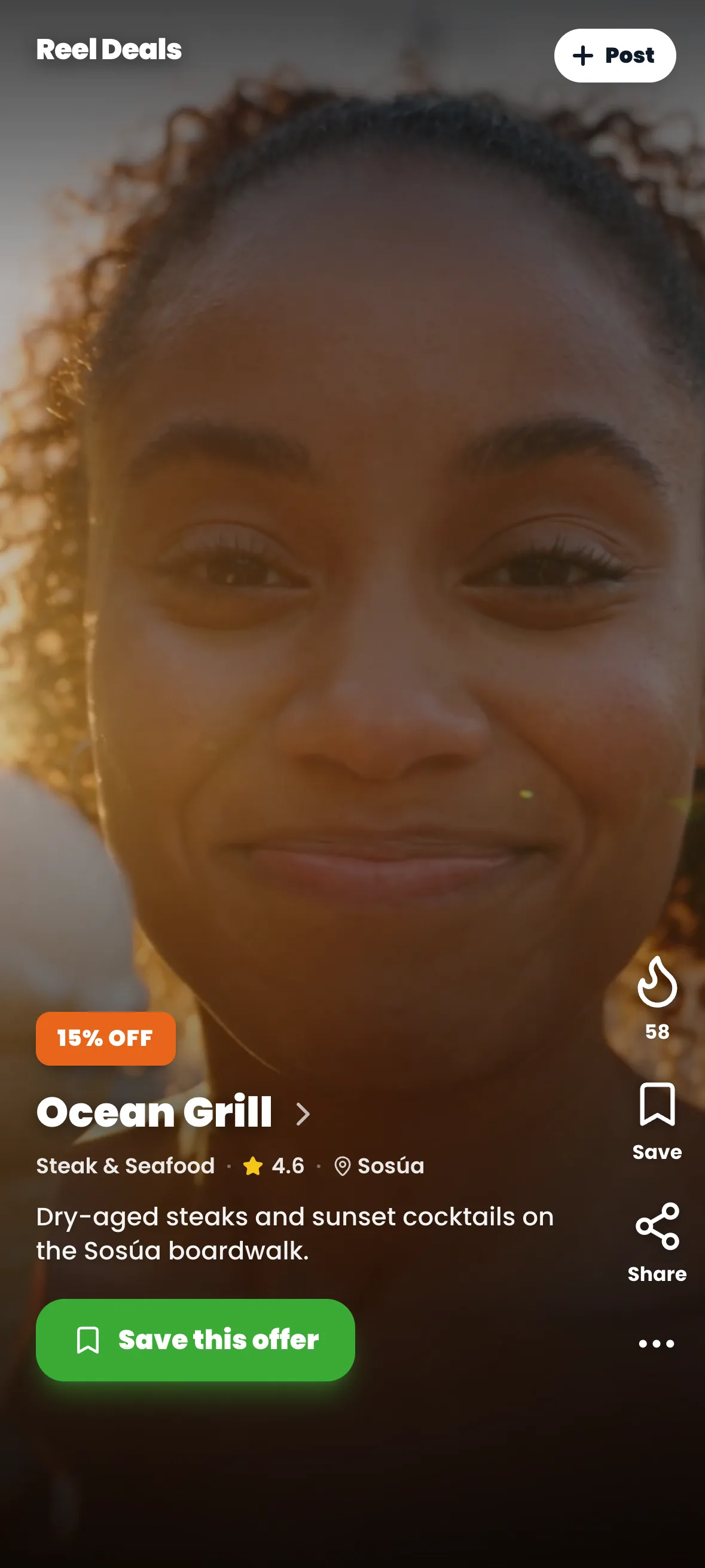 GrabLoco Reel Deals — Ocean Grill reel with a 15% member offer